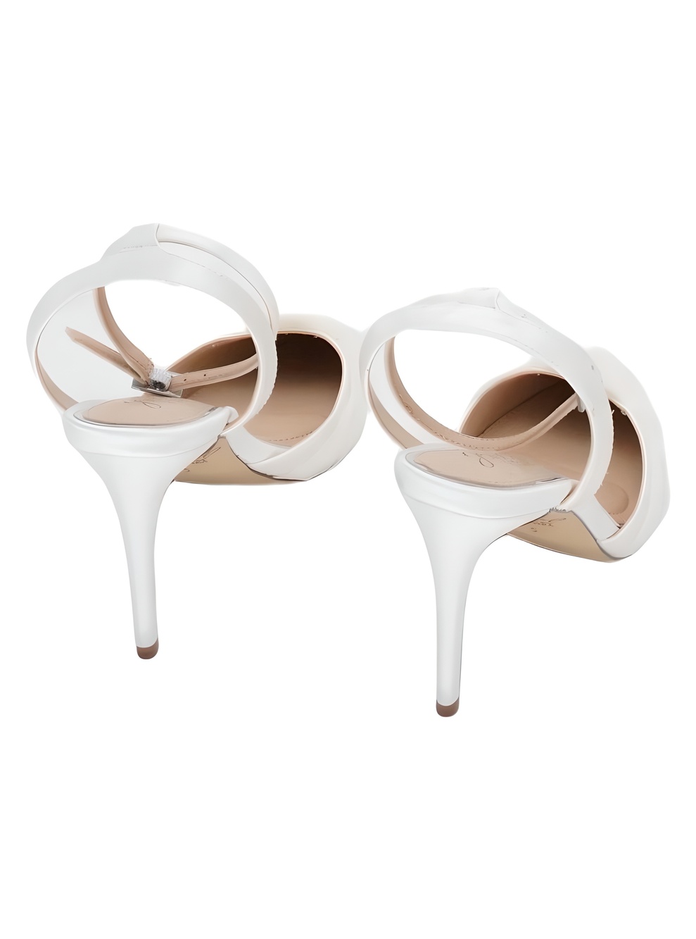 Jewel Badgley Mischka Federica Ivory Satin Pointed Toe Ankle Strap Heels Size 5M - Picture 3 of 6